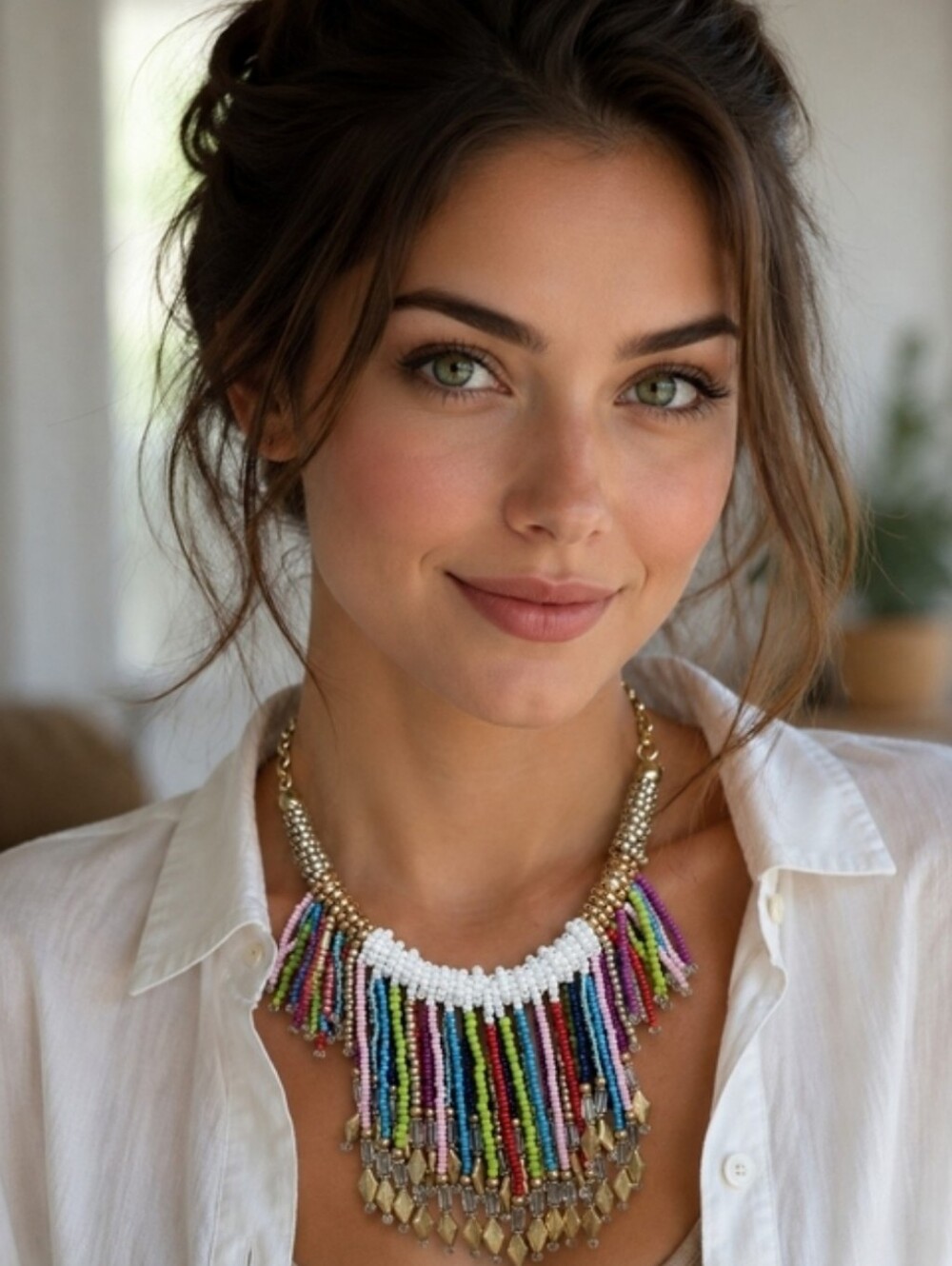 Chico's Multicolor Beaded Fringe Statement Necklace, NWT